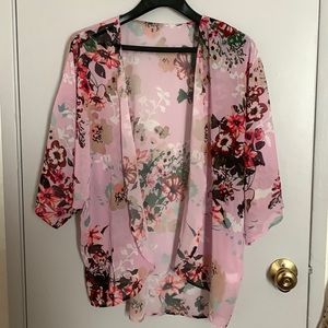 Pink floral kimono or beach coverup